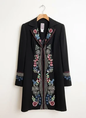 Zelda Black Embroidered Long Jacket Coat Women’s SZ4 France Fine Boutique Boho C - Image 1 of 4