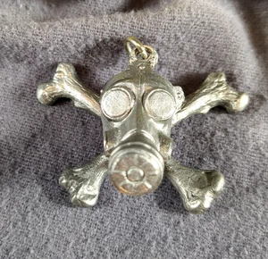 Gas Face Mask Skull & Crossbones Pewter Pendant PANDEMIC Necklace US Made *NEW* - Picture 1 of 5
