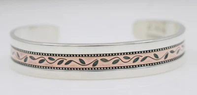 Carolyn Pollack Sterling Silver & Copper Inlay Vine Leaf Cuff Bracelet 7" - Image 1 of 4