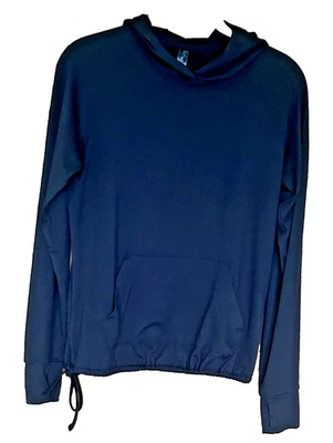 Sudadera con capucha negra de manga larga Kyodan para mujer con lazo en la parte inferior agujeros para el pulgar talla P/S Foto 1 de 4