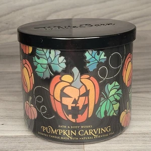 PUMPKIN CARVING 3 Wick CANDLE Bath & Body Works White Barn Halloween - Picture 1 of 8