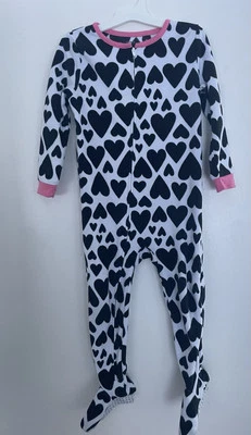 Carters Kid Girl 1-Piece Allover Heart Print Cozy Fleece Long Sleeve PJs White 4 - Image 1 of 4