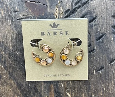 Barse Champagne Hoop Earrings- Mixed Stones- Bronze- NWT - Image 1 of 4