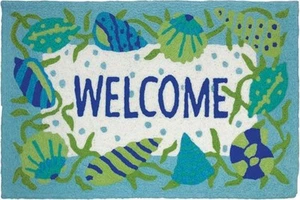 Teal Blue and Green Shells Beach Welcome 30 X 20 Inches Accent Throw Rug - Imagen 1 de 1