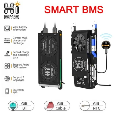 LiFePo4 4S 12V 30A-300A Smart BMS w/ Balance +Bluetooth Module +NTC Sensor Cable - Image 1 of 4