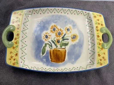 Serving tray W/handle Pistoulet-12.5" Nesting Yellow & Blue Sunflowers Rectangle - Image 1 of 4