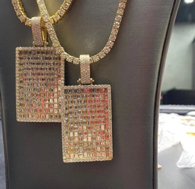 Ciondolo personalizzato in argento sterling 925 massiccio baguette 48 mm RSG477 - Immagine 1 di 4