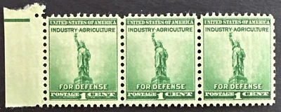 US 1940 SCOTT #899 Strip of 3 MNH OG National Defense Statue of Liberty - Image 1 of 2