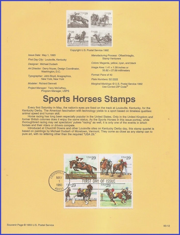 USA2 #2756-59 U/A SOUVENIR PAGE FDC BL4  Spacing Horses - Image 1 of 1
