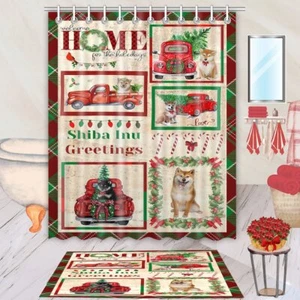 Shiba Inu Dog Bath Mat & Shower Curtain Set Christmas Personalized Designs NWT - Picture 1 of 24