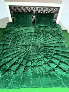 Emerald green velvet spider quilt King Size comforter Bedspread Blankets Bedding - Picture 1 of 11