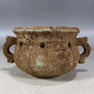 5.9" China Antique Porcelain Song Dynasty Ru Kiln Open Slice Double Ear Stove - Picture 1 of 9