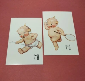 Kewpie Postcards 1976 Rose O'Neill 3.5x5.5" Lot of 2 Tennis Spoon Sweaty Heads - Picture 1 of 5