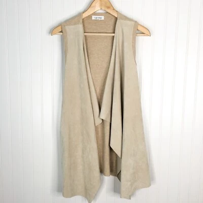 Calvin Klein Suéter Beige Chaleco Sin Mangas Cortina Frente Abierto Imitación Gamuza Pequeño Foto 1 de 4