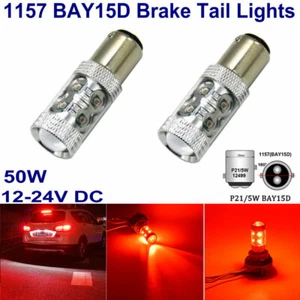 2x 50W 1157 BAY15D P21/5W Stop Brake Tail Light Bulb RED 5W Chip CANBUS 12-24V - Picture 1 of 11