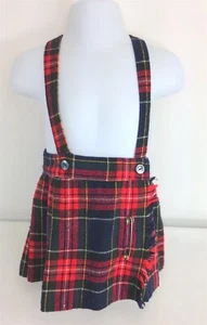 Vtg SAR Sportswear Red Plaid Toddler Girls Sz 2 Pleated Skirt Romper Suspenders - Picture 1 of 7