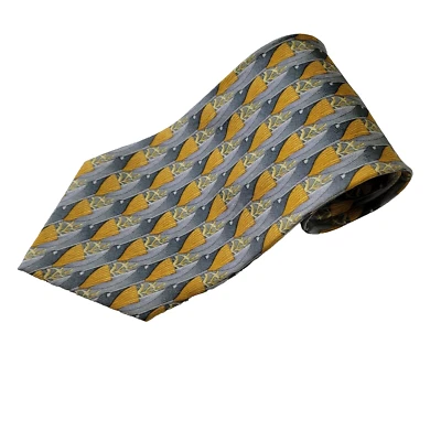 Ermenegildo Zegna Tie Men's Gold Geometric Silk Necktie Handmade In Italy - Image 1 of 4