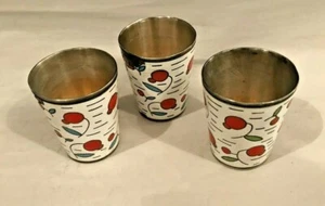 Vintage Vodka Shot Cup Cloisonné Enamel with cherry design X 3 - Picture 1 of 2