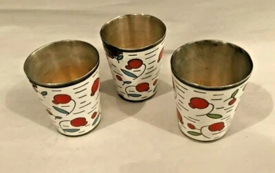 Vintage Vodka Shot Cup Cloisonné Enamel with cherry design X 3 - Image 1 of 2