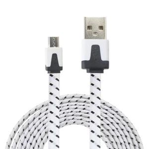 NTJ Flat Braided Noodle Charger Cable for SAMSUNG GALAXY S4 S6 S7+ MICRO USB LG - Picture 1 of 32