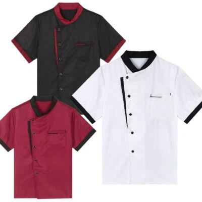 Mens Uniform Single-Breasted Workear Cook Jacket Unisex Chef Shirt Waitress Top - Image 1 of 4