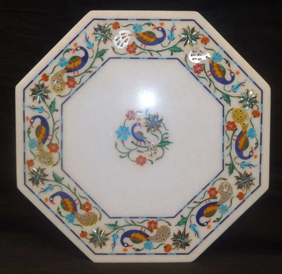 18" Table Top Inlay pietra dura art handmade home garden Decor - Image 1 of 1