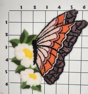 6" Ornate Butterfly Flowers Patch Vintage Embroidered Chenille Sew On - Picture 1 of 1