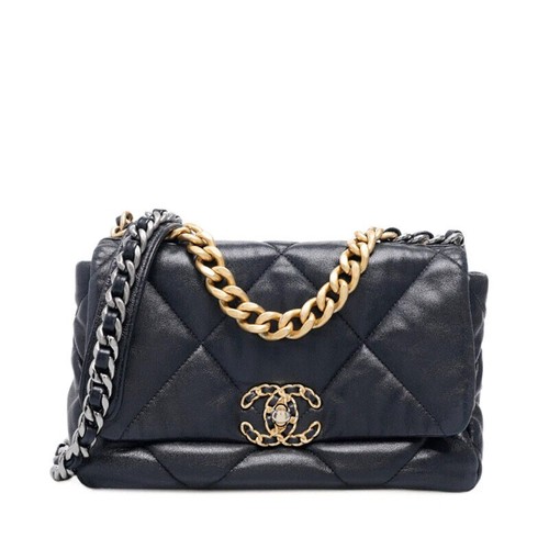 Borsa a tracolla media Chanel nera 19 patta catena