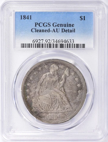 1841 (AU details) Seated Liberty Silver Dollar $1 PCGS Graded Coin Cover