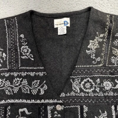 Paul Harris Vest Women XL Black Gray Wool Blend Floral Embroidered Front PHD - Image 1 of 4