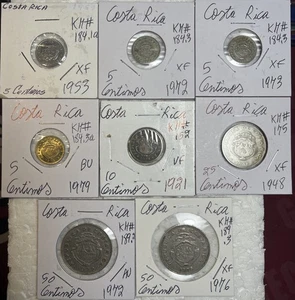 1921 - 1979 Costa Rica 5, 10, 25 & 50 Centimos ss - bu 8 Münzen Lot Stichtag 1921 - Bild 1 von 16