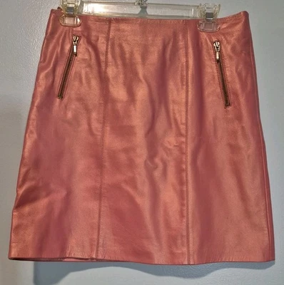 Vintage Cache Women’s Pearlized Pink Leather Skirt Front Zippers  Sz 4 Lined - Image 1 of 4