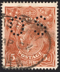 5d MARRÓN KGV SINGLE WMK SINGLE LINE PERF - PERFORADO "OS" FINO USADO (A30682) - Imagen 1 de 1