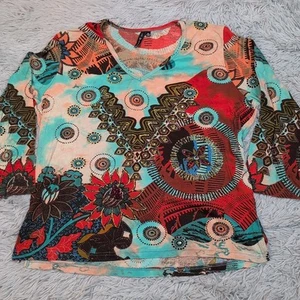 Le Mieux Studio Shirt Womens XL Aztec Top Southwest Beaded Casual Comfort - Picture 1 of 9