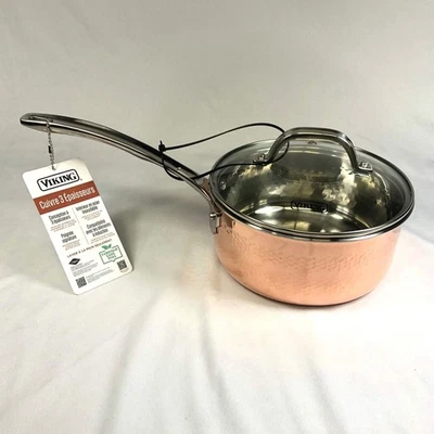 Sartén Viking de 3 capas de cobre con interior de acero inoxidable de 2,25 cuartos de galón con tapa de vidrio NUEVA Foto 1 de 4