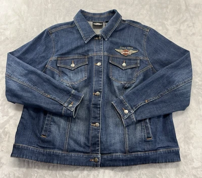 Harley Davidson Jacket Women 3W Blue Wash Pockets 1903 Legendary Motorcycle Bike - Image 1 of 4