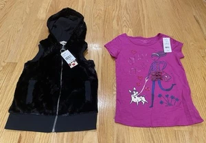 Girls Speechless Kids Hooded Black Fur Vest & Joe Fresh Size 8 m T Shirt NWT - Picture 1 of 7