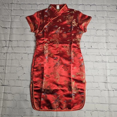 Vestido kimono sin marca para niñas talla 10 rojo asiático satinado manga gorra cremallera lateral Foto 1 de 4