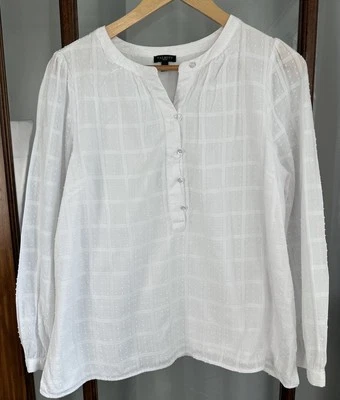 Talbots Shirt Petite XL White Swiss Dot Long Sleeve Button Peasant Top Cotton - Image 1 of 4