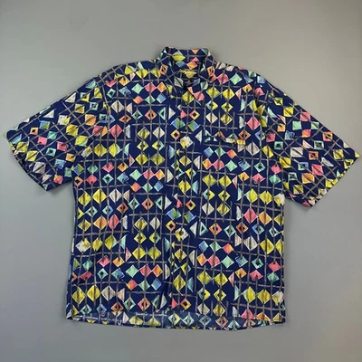 Vintage Jack Lipson Signature Shirt Mens XL Blue Abstract Geometric Button Up - Image 1 of 4