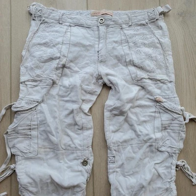 Miss Me Y2k Sheer White 100% Cotton Cargo Capris Size Large - Image 1 of 4