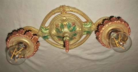 ANTIQUE DECO CAST METAL FLUSH MOUNT CHANDELIER CEILING LIGHT FIXTURE 1930'S Cover