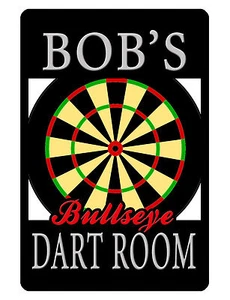 PERSONALIZED DART ROOM SIGN YOUR NAME DARTS GAME ROOM BULLSEYE ALUMINUM SIGN 419 - Picture 1 of 2