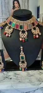Nuevo Elegante Gargantilla India Collar Pendientes Joyería Set Gargantilla de Oro -210 - Imagen 1 de 2