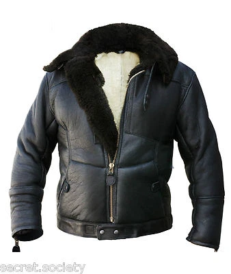 Herren Fliegerjacke WW2 SCHWARZ Lederjacke Pilotenjacke echt SCHAFFELL NEU - Bild 1 von 4