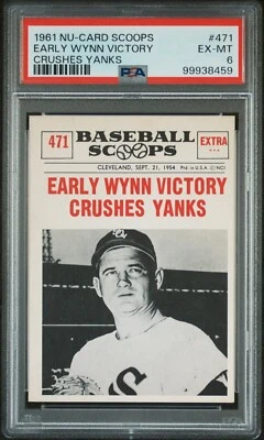 1961 NU CARD SCOOPS EARLY WYNN VICTORY CRUSHES YANKS #471 PSA 6 - Image 1 of 2