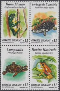 URUGUAY Sc # 1893a-d CPL MNH BLOQUE de 4 AMBIBIOS y REPTILES - Imagen 1 de 1