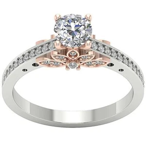 Designer Solitaire Engagement Ring 14K Gold VS F 1.10 Ct Lab Grown Round Diamond - Picture 1 of 11