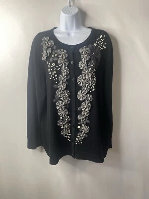 CJ Banks Womens Embellished Cardigan Size 1X  Holidays Career Victorian Xmas Y2K - image 1 of 4