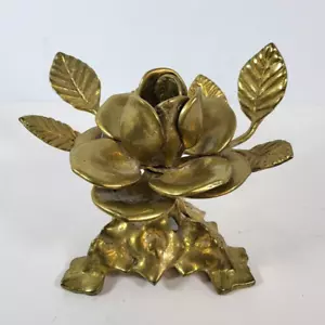 Vintage Kerzenständer massiv Messing groß Rose Blume - Bild 1 von 10